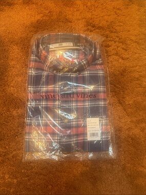Vineyard Vines Red & Navy Plaid Flannel Button-Down Shirt